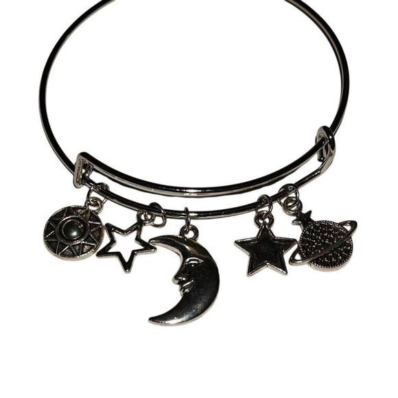 Silver Celestial Stars and Moon Witchycore Adjustable Bangle Bracelet - Picture 3 of 3
